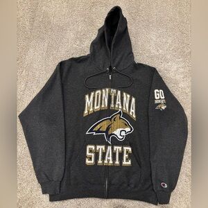 Champion Eco Fleece Montana State Bobcats Full Zip Hoodie Mens 2XL Jacket Gray